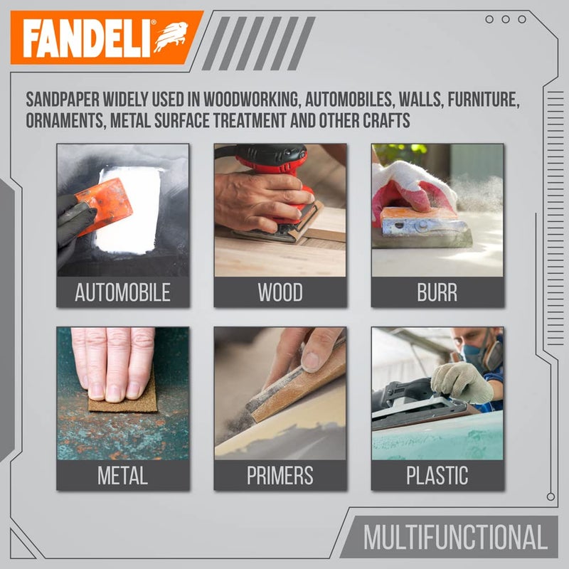 Fandeli | Multi-Purpose Sandpaper | 60 Grit | 25 Sheets of 9'' x 11'' | Metal and Wood Sandpaper | Wall Sandpaper | Hand Sanding | Orbital Sanders - Image 5